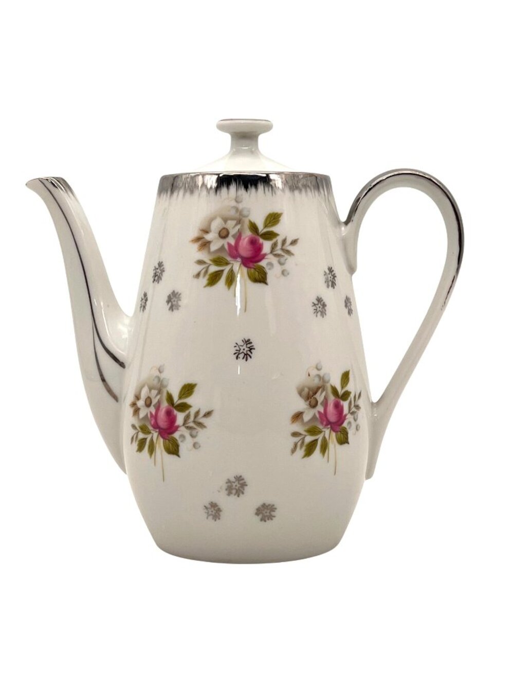 Yamamoto Fine China Japan Coffee Pitcher Tea Pot Floral Pattern Silver Trim 8"